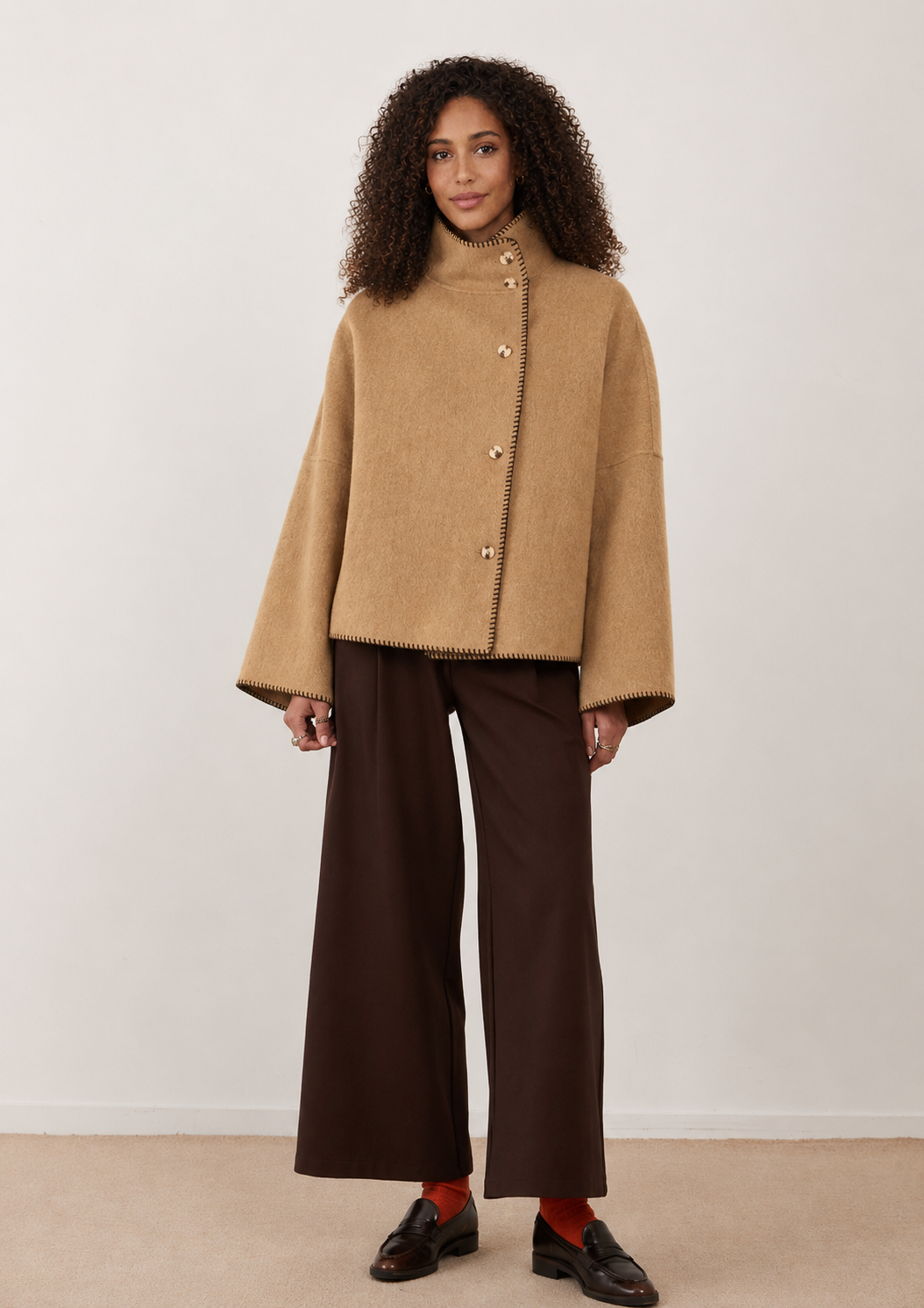 Veste plaid en laine Totem - Beige