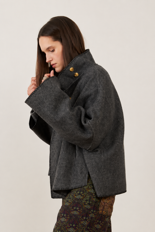 Veste plaid en laine Totem - Gris