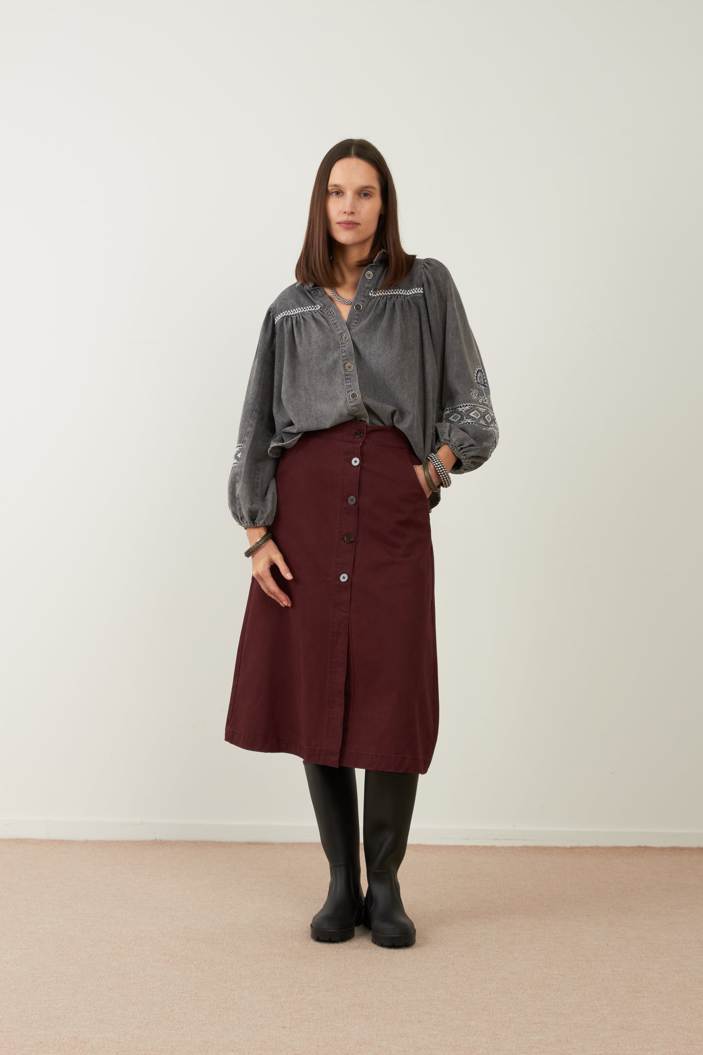 Chemise en coton Yaffa - Denim gris