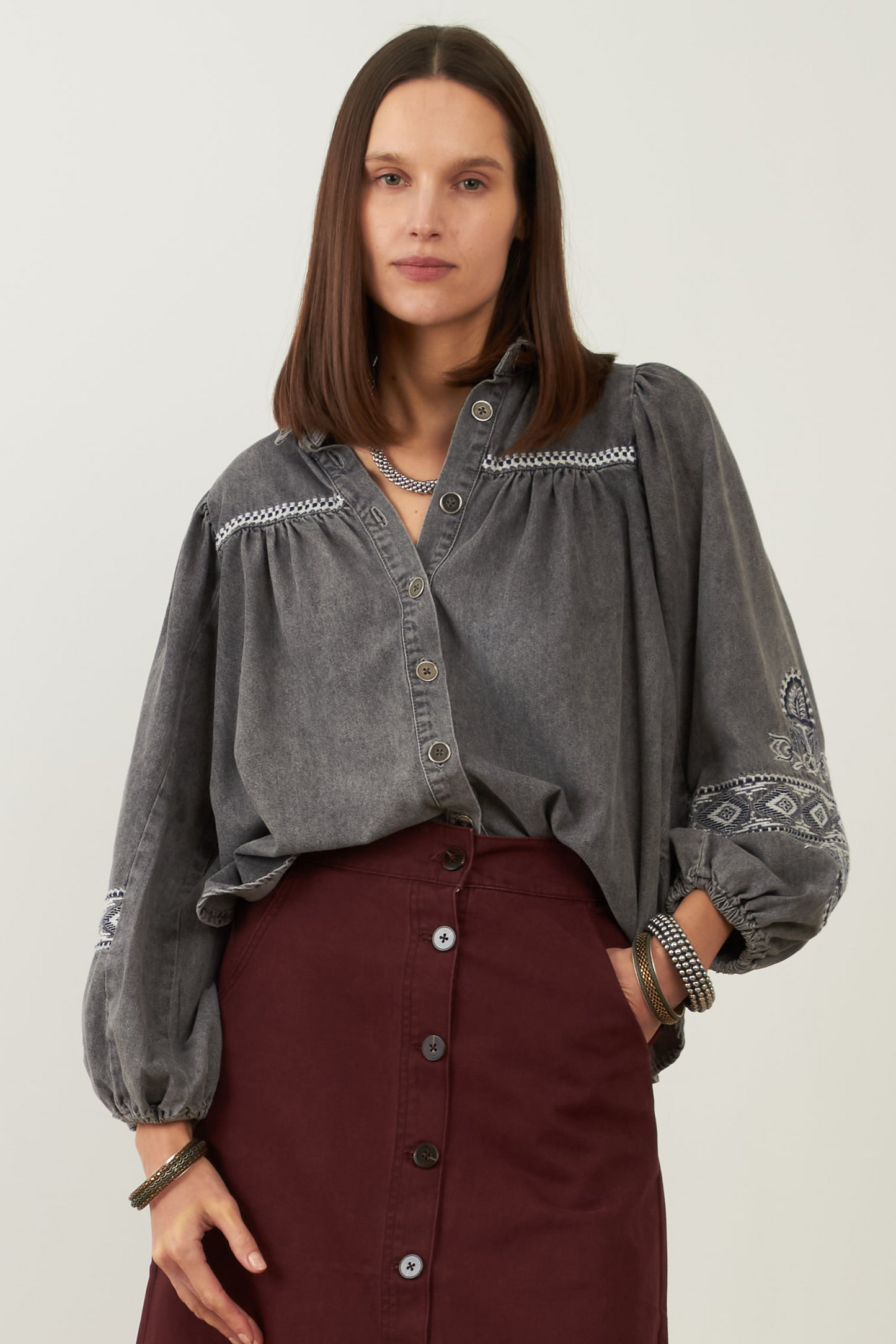 Chemise en coton Yaffa - Denim gris