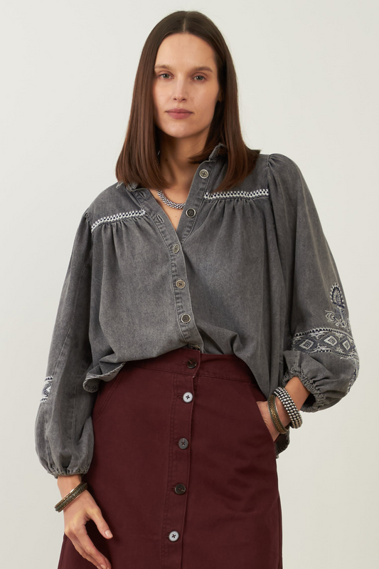 Chemise en coton Yaffa - Denim gris