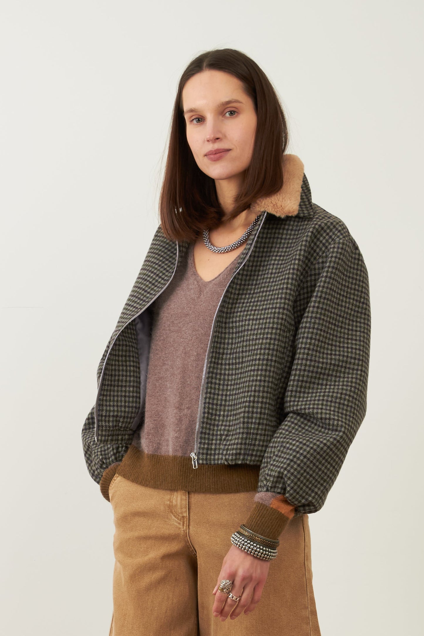 Blouson en laine Campus - Pied de poule gris