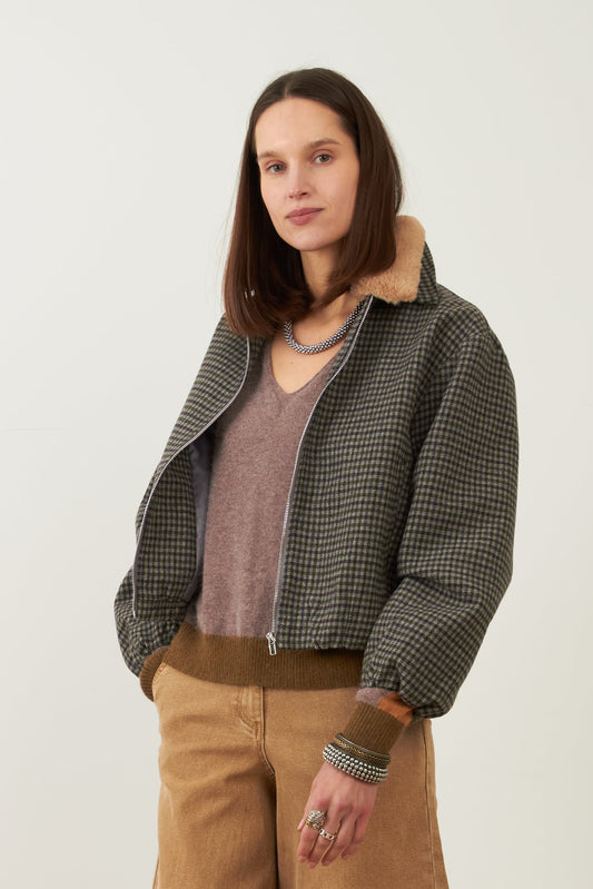 Blouson en laine Campus - Pied de poule gris