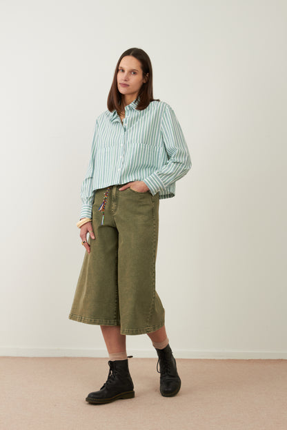 Chemise en coton crop Iconic - Rayures vertes
