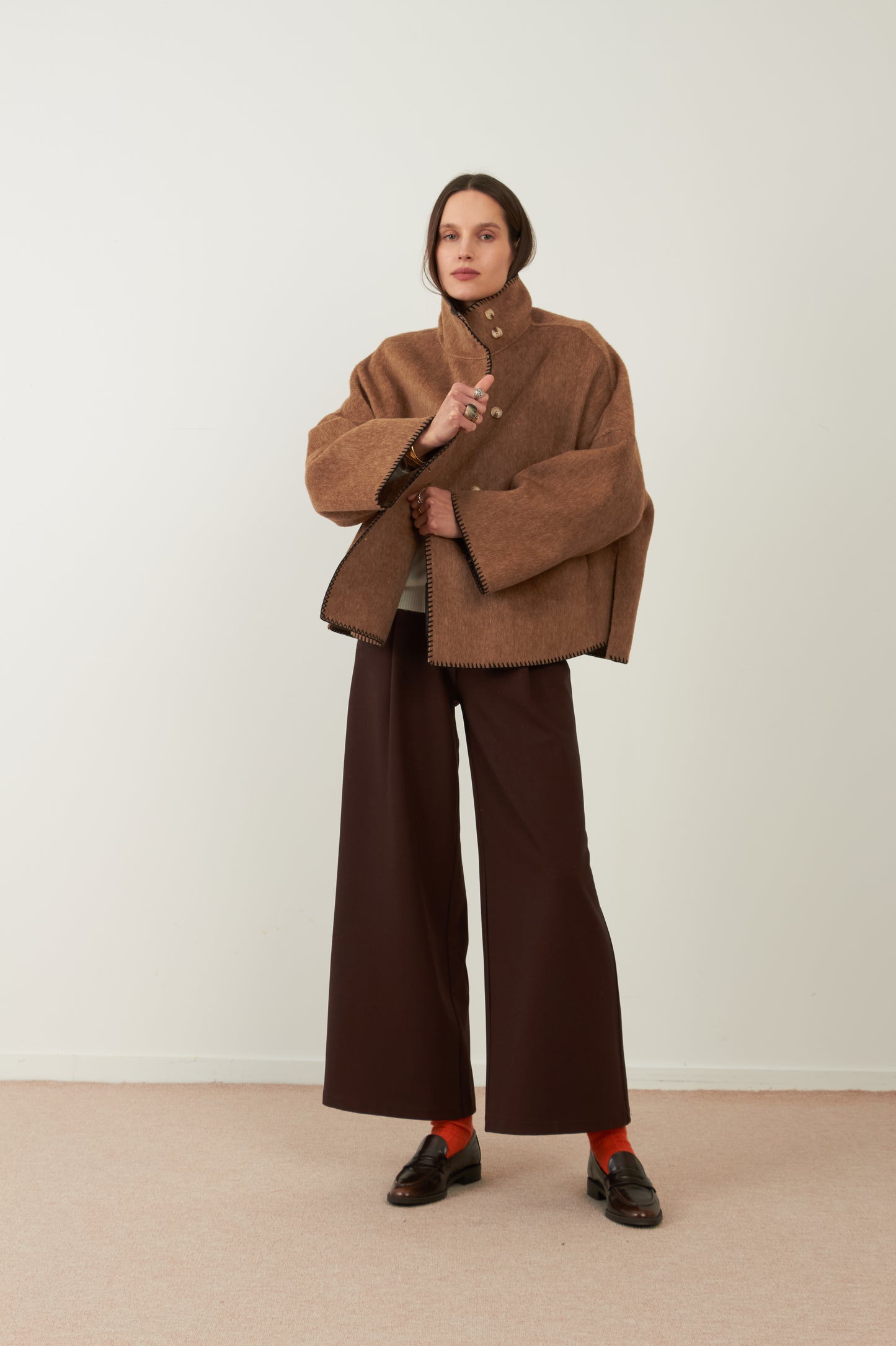 Veste plaid en laine Totem - Camel