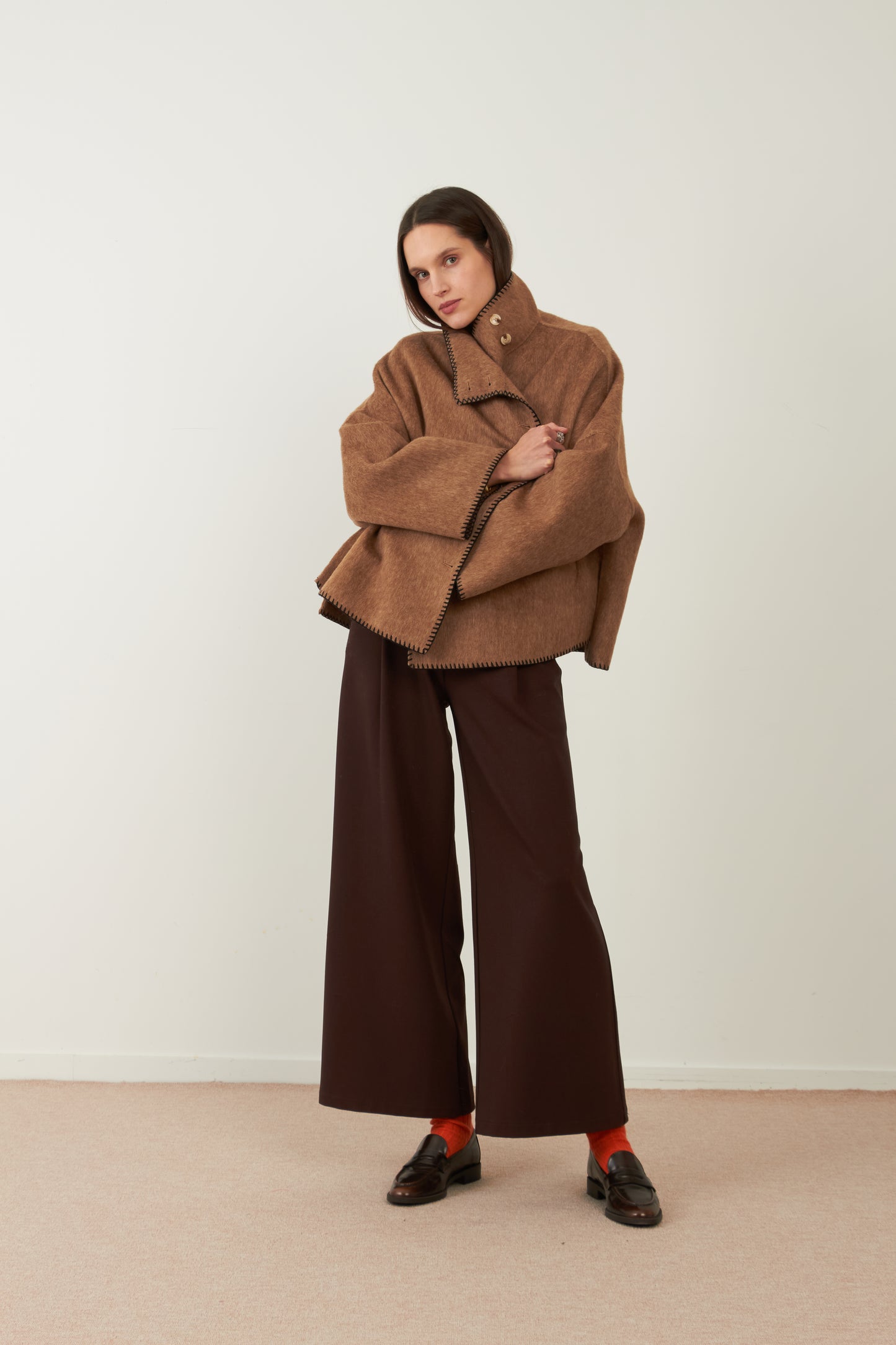 Veste plaid en laine Totem - Camel