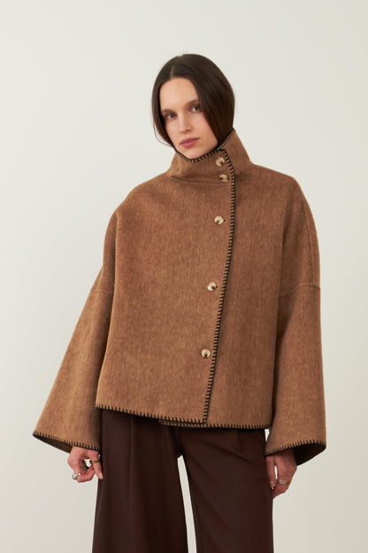 Veste plaid en laine Totem - Camel