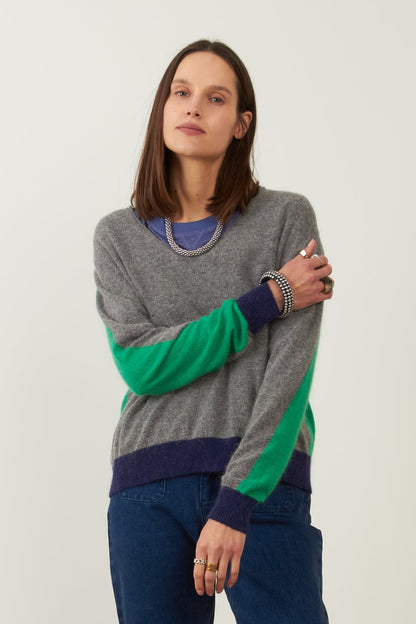 LYSEA TRICOLOR ANGORA SWEATER - GREY