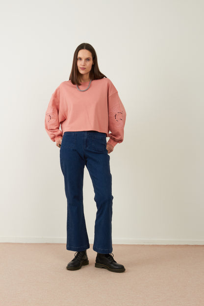 Sweat brodé en coton Idole - Blush