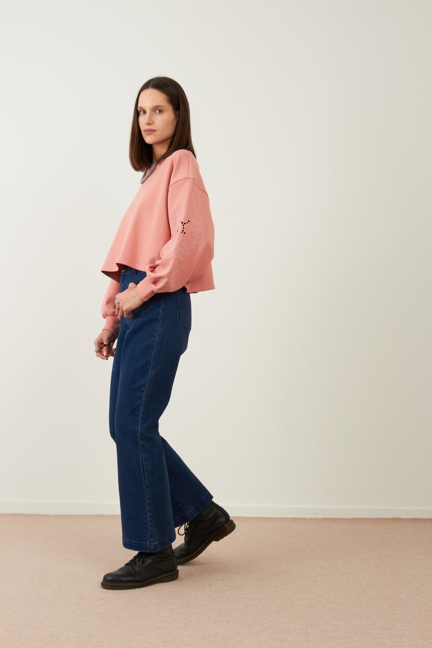 Sweat brodé en coton Idole - Blush
