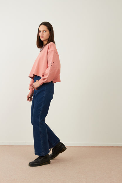 Sweat brodé en coton Idole - Blush
