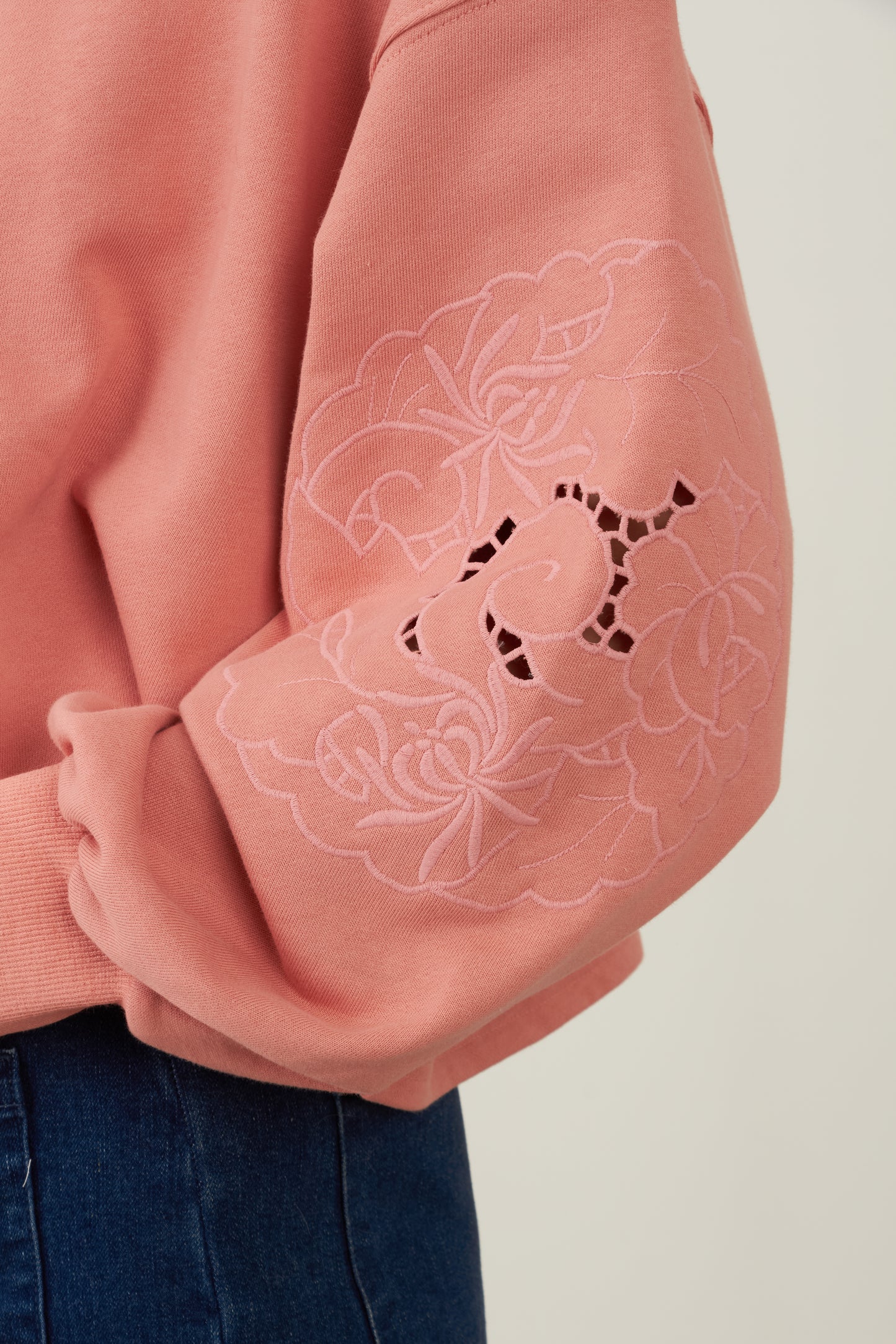 Sweat brodé en coton Idole - Blush