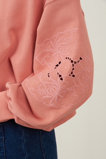 Sweat brodé en coton Idole - Blush