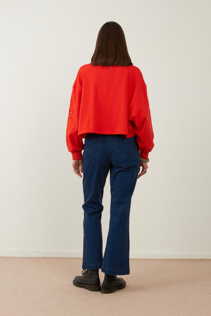Sweat brodé en coton Idole - Rouge