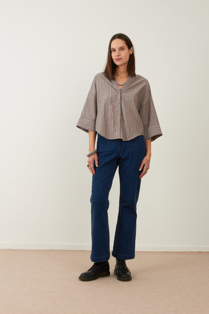 Chemise Idalie- Rayures bordeaux & grises