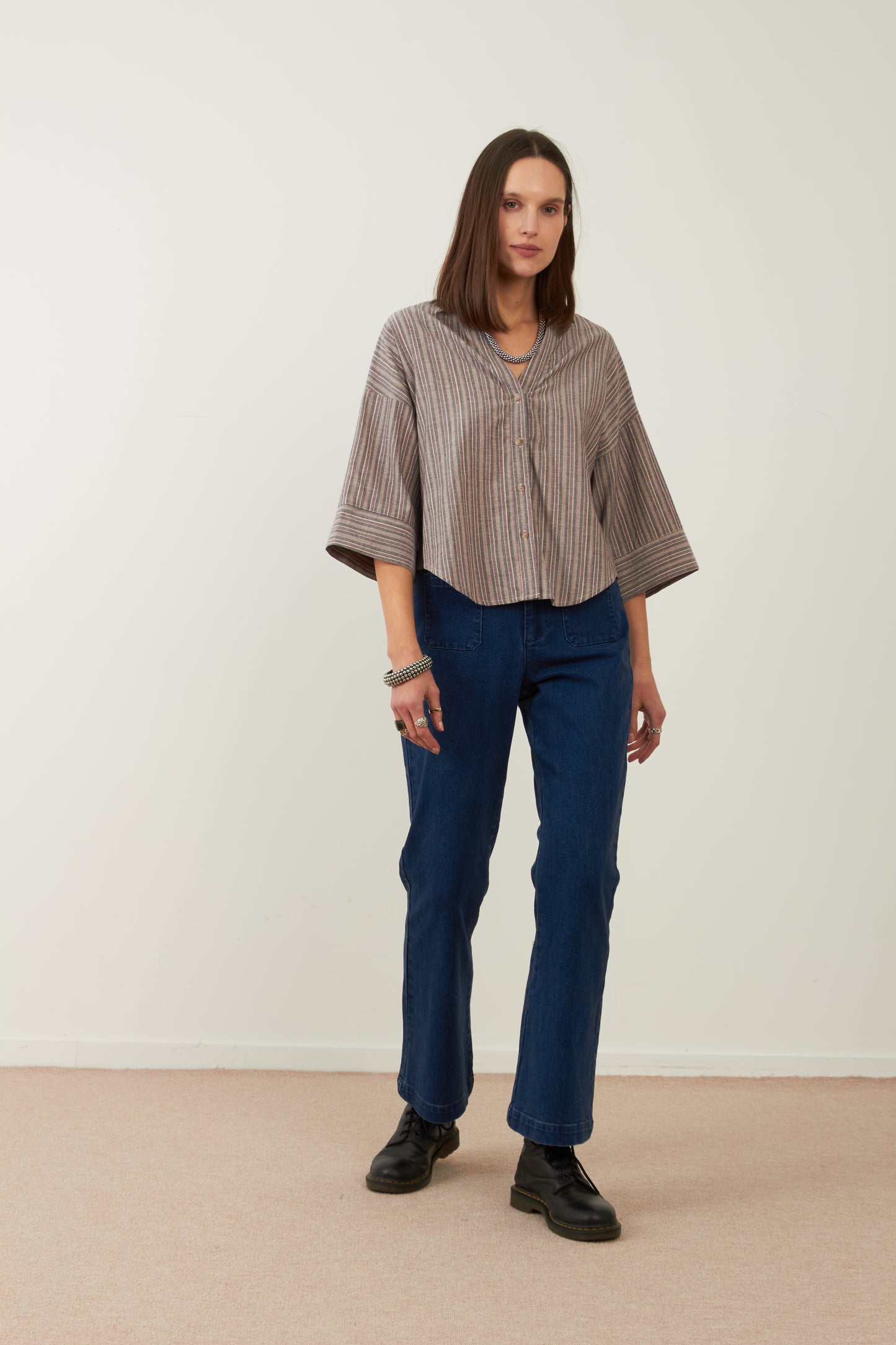 Chemise Idalie- Rayures bordeaux & grises