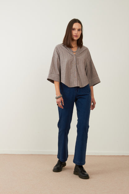 Chemise Idalie- Rayures bordeaux & grises