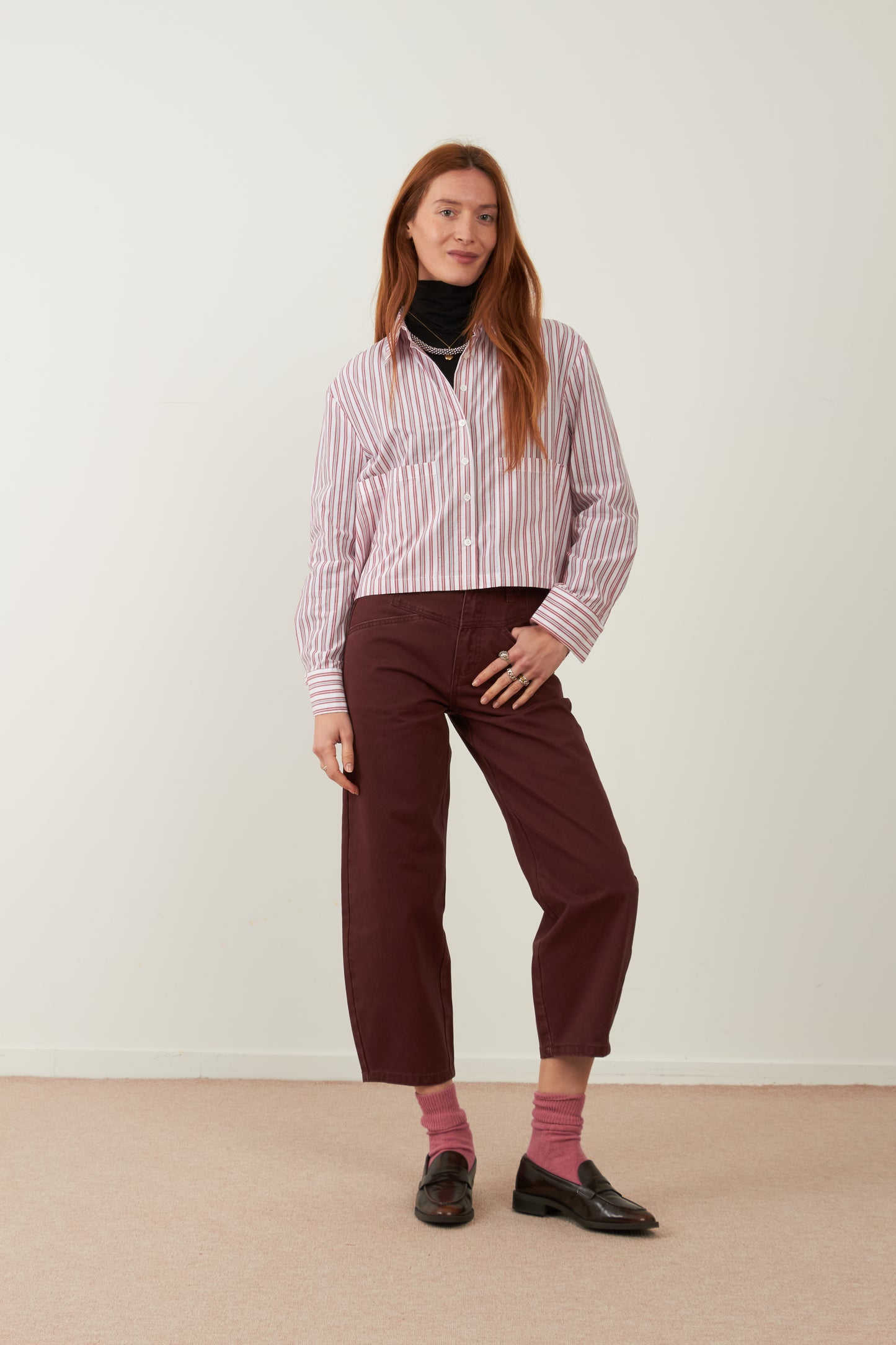 Chemise en coton crop Iconic - Rayures rouges