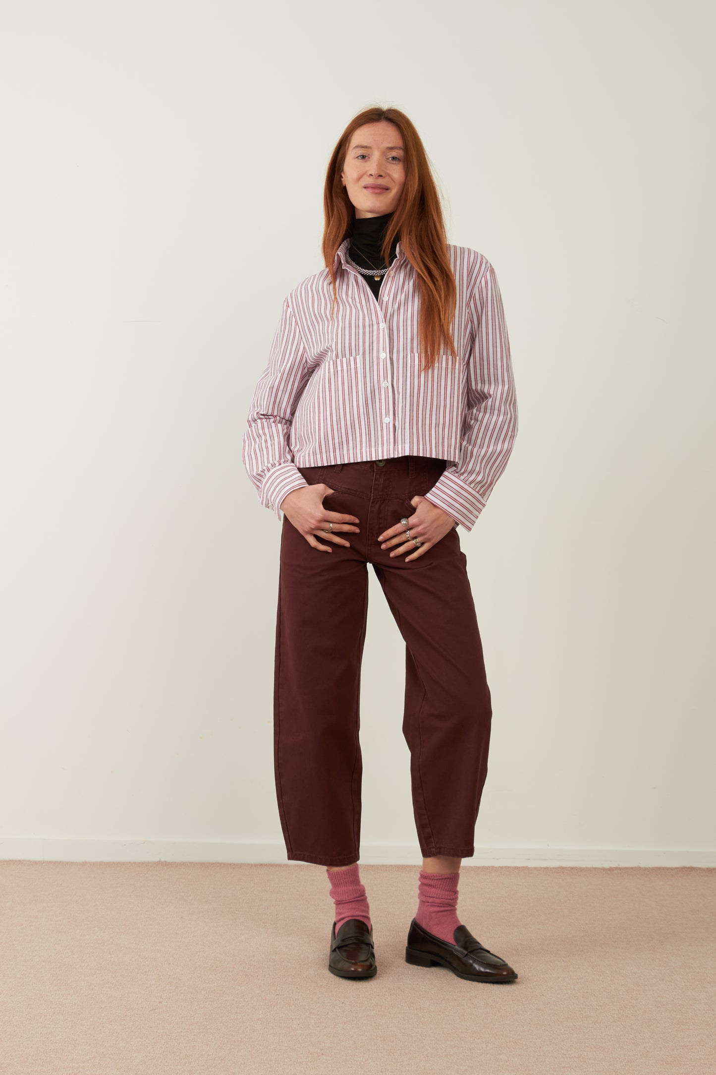 Chemise en coton crop Iconic - Rayures rouges