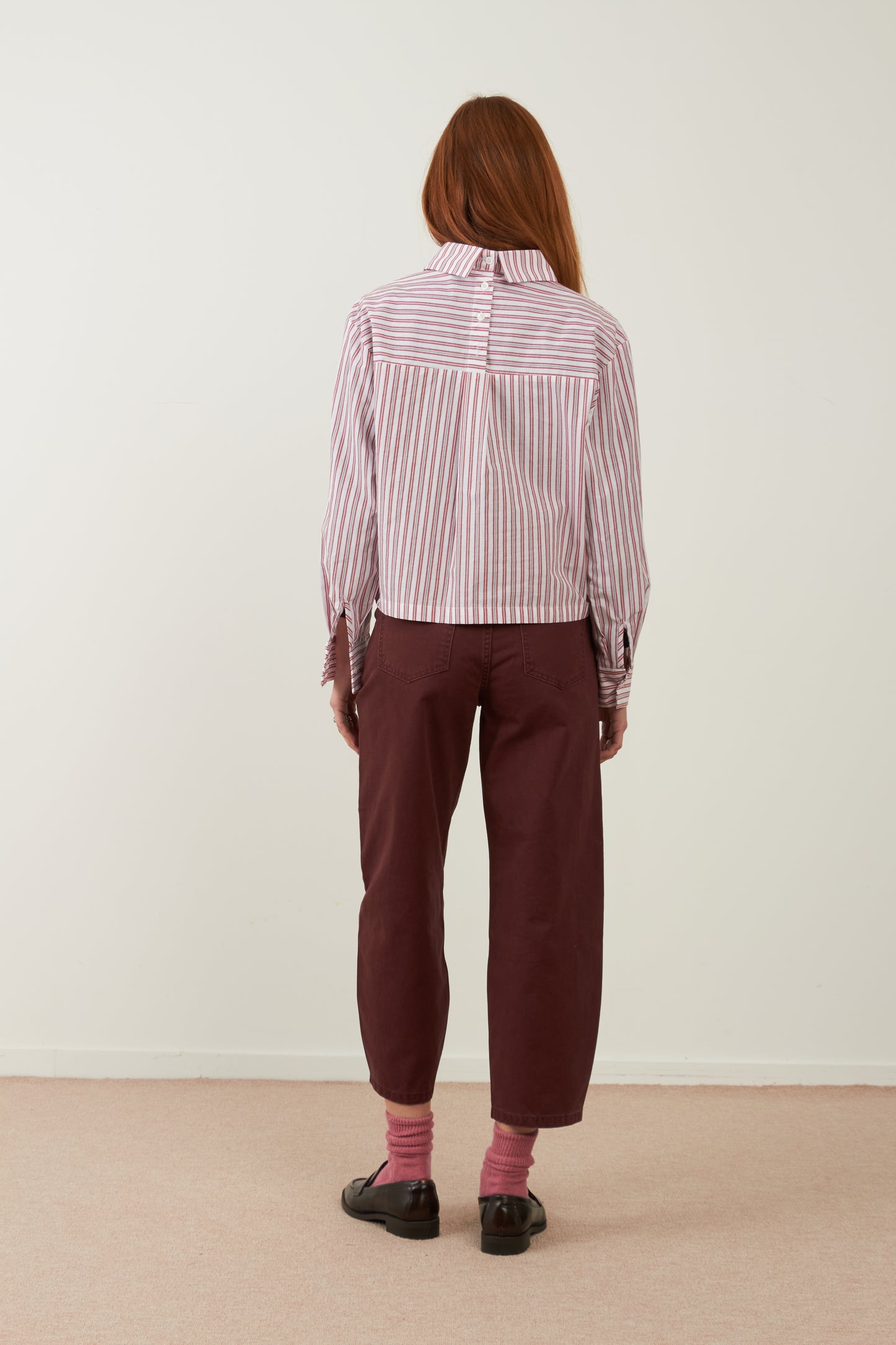 Chemise en coton crop Iconic - Rayures rouges