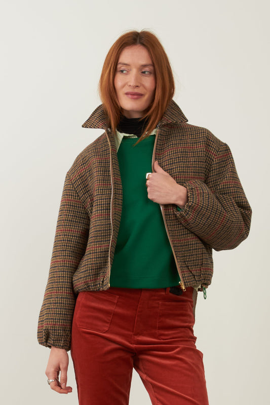 Blouson en laine Campus - Pied de poule chocolat