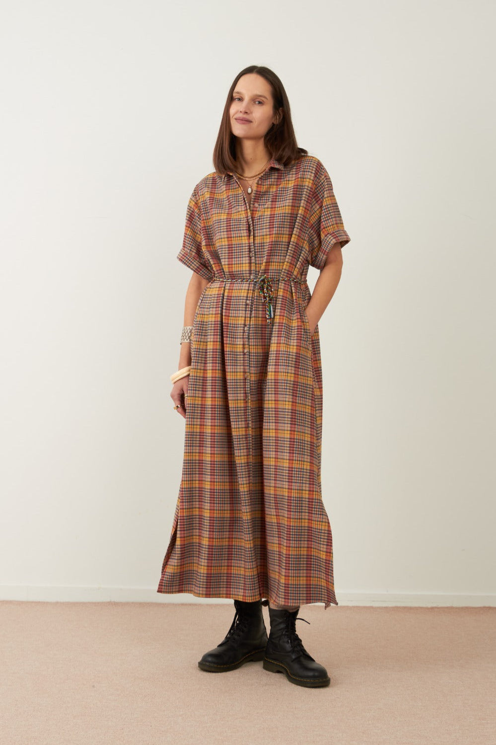 Robe longue Marmara - Carreaux rouges