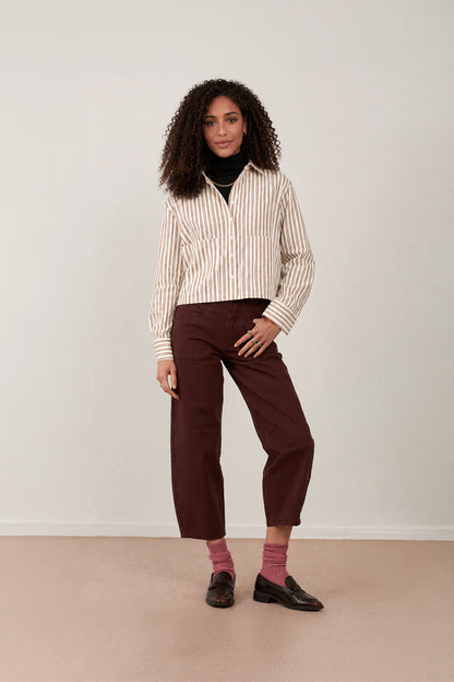 Chemise en coton crop Iconic - Rayures beige