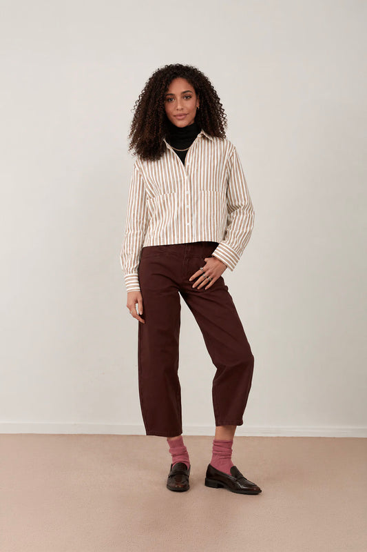 Chemise en coton crop Iconic - Rayures beige