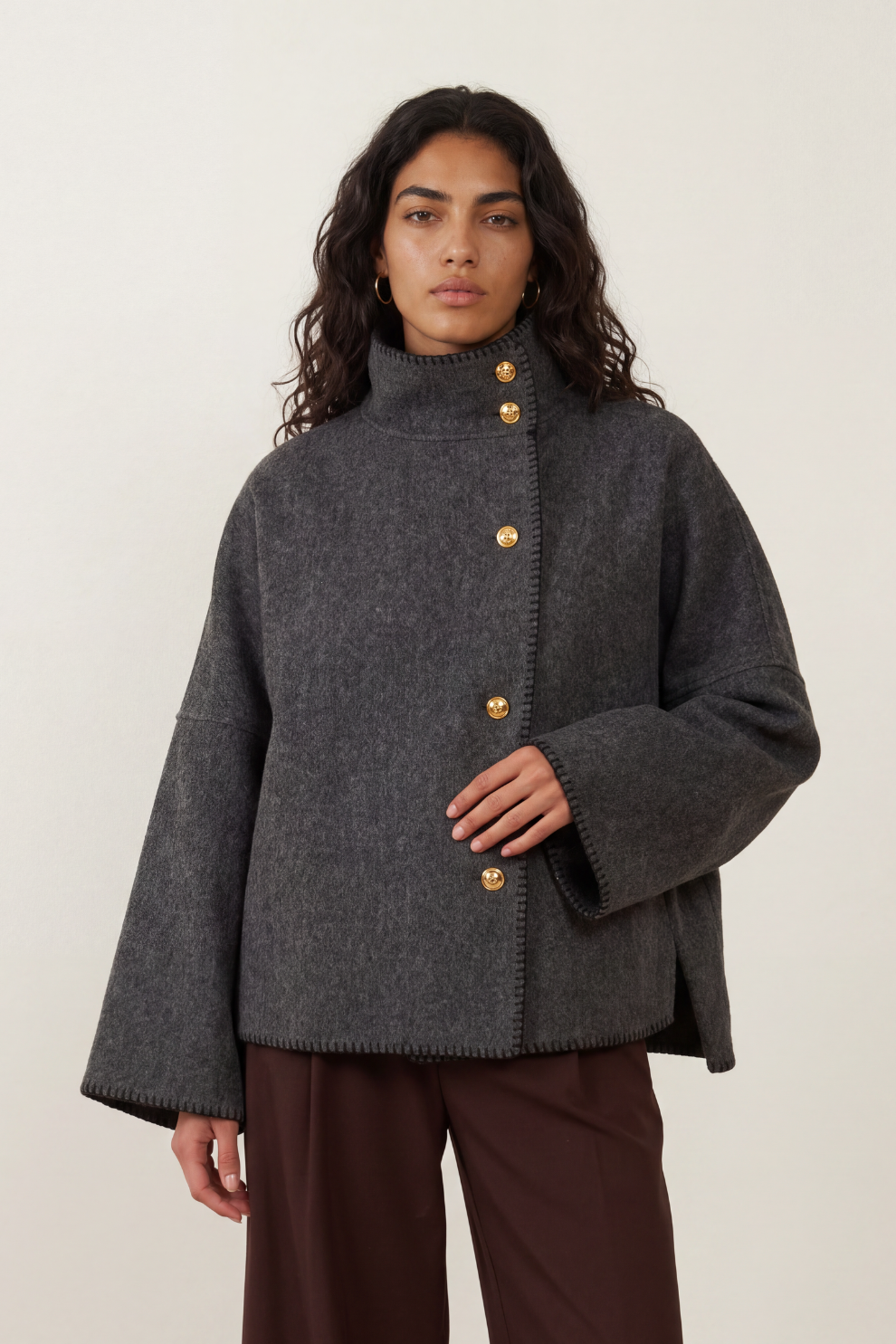 Veste plaid en laine Totem - Gris