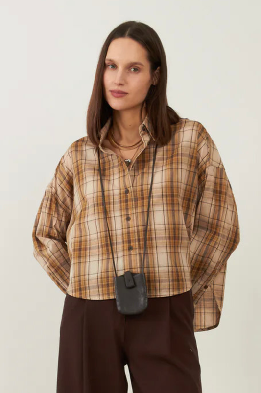 Chemise en coton Junie - Carreaux camel