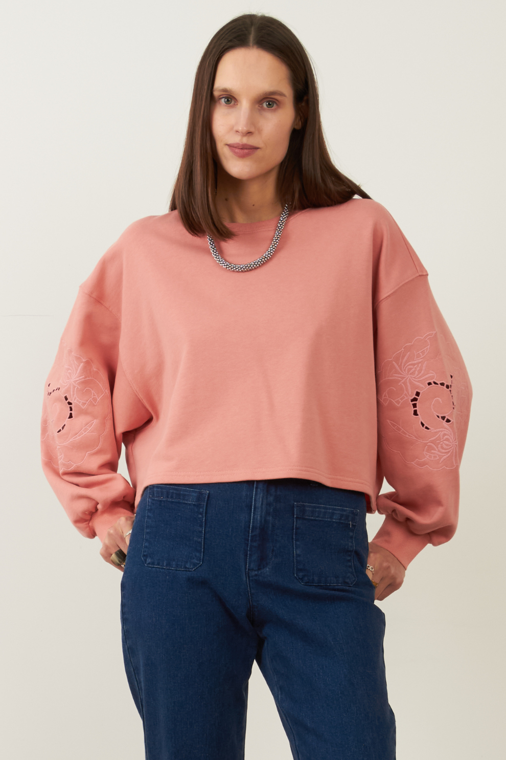Sweat brodé en coton Idole - Blush