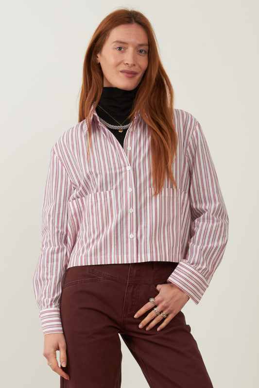 Chemise en coton crop Iconic - Rayures rouges