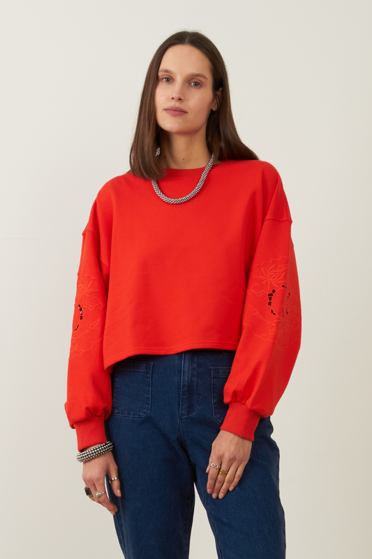 Sweat brodé en coton Idole - Rouge