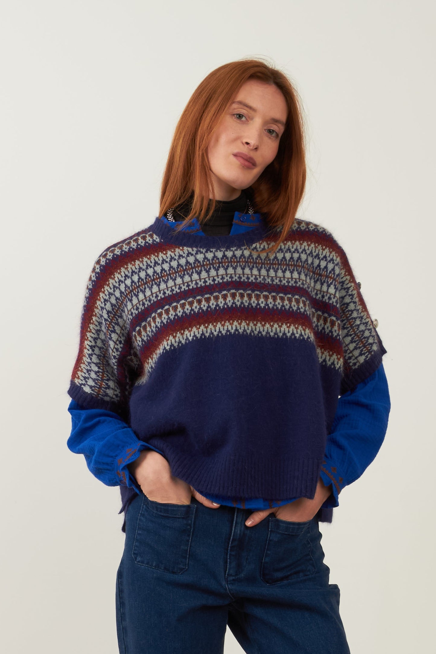 Pull angora jacquard Noelie - Marine