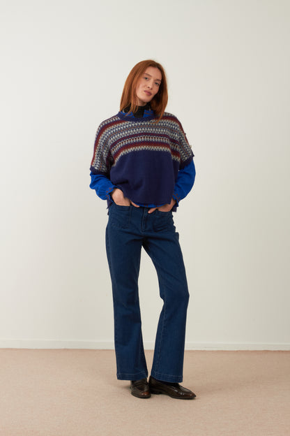 Pull angora jacquard Noelie - Marine