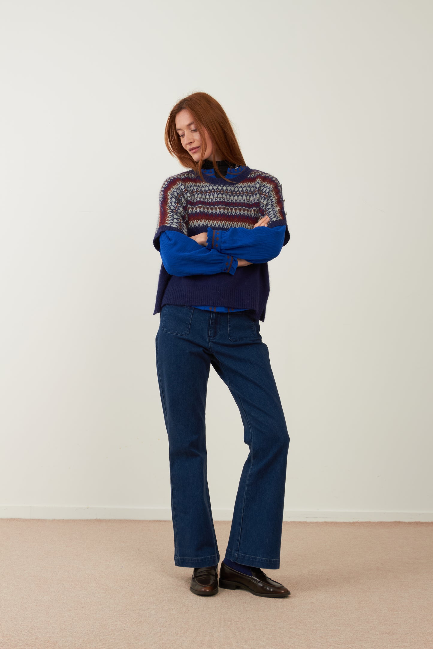 Pull angora jacquard Noelie - Marine