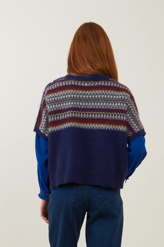 Pull angora jacquard Noelie - Marine