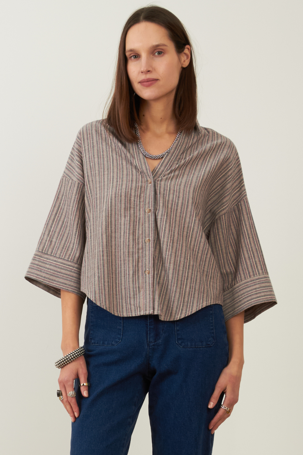 Chemise Idalie- Rayures bordeaux & grises