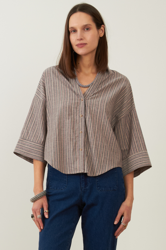 Chemise Idalie- Rayures bordeaux & grises