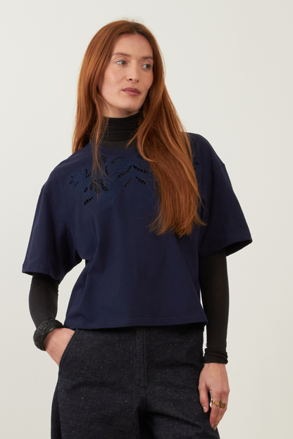 T-shirt ajouré en coton Softly - Marine