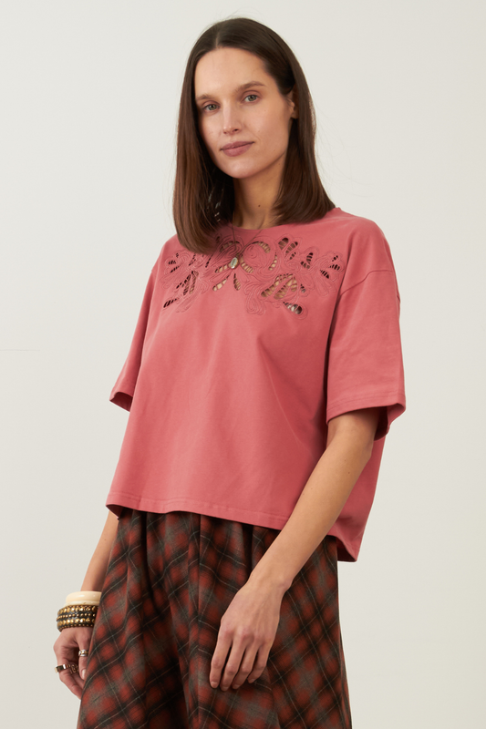 T-shirt ajouré en coton Softly - Rose