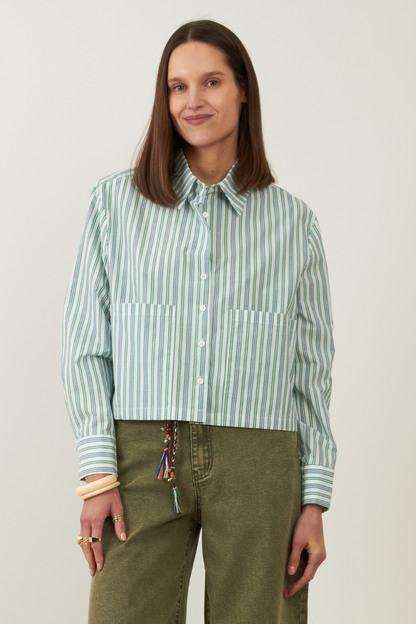 Chemise en coton crop Iconic - Rayures vertes