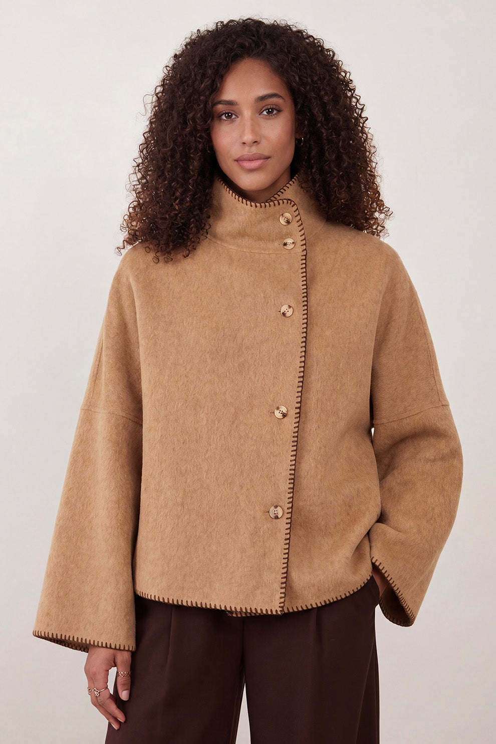 Veste plaid en laine Totem - Beige