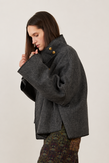 Veste plaid en laine Totem - Gris